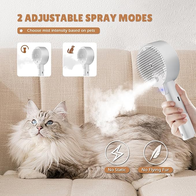 Cat Steam Brush,Cat Brushes for Indoor Cats, 4 In 1Spritz Spray Defur Comb, Cloud Care Shedding Control, Pet Grooming Brush for Long Short Hair Cats Dogs, Massage Clean Design Pet Steam Brushes