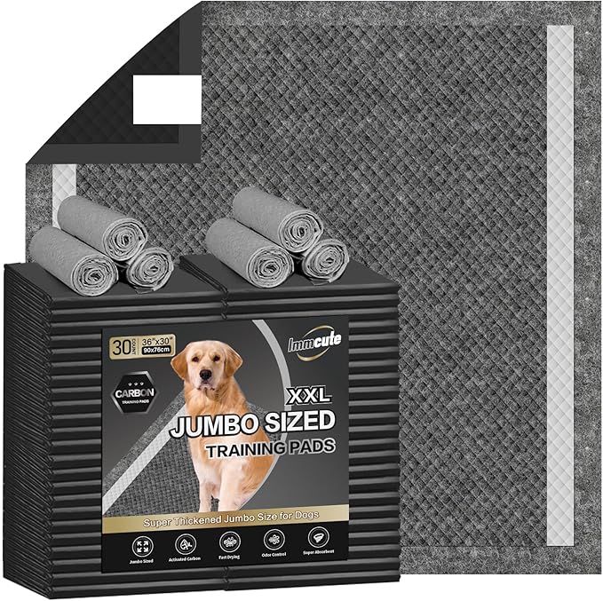 IMMCUTE Dog Pee Pads Extra Large 30"X36", 30 Count, Charcoal Puppy Pads, Absorbent Pads & Fast Drying Potty Pads for Dogs with Adhesive Strip, Disposable Pee Pads , Idea for Pet Training, Jumbo Size