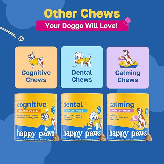 Happy Paws Mobility Hip & Joint Health Support for Dogs, Soft Chews with Glucosamine, Chondroitin, Msm, Green Lipped Mussel, Turmeric & Hyaluronic Acid, Organic, Vegan, Bacon Flavor, 200 Count