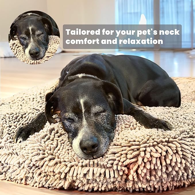 Muddy Mat® Cloud K-9 Bed for Dogs & Cats, Soft & Relaxing Donut Dog Bed, Chenille Material, Removable Cover, Washable & Dryer Safe–Beige Small(25'x25')