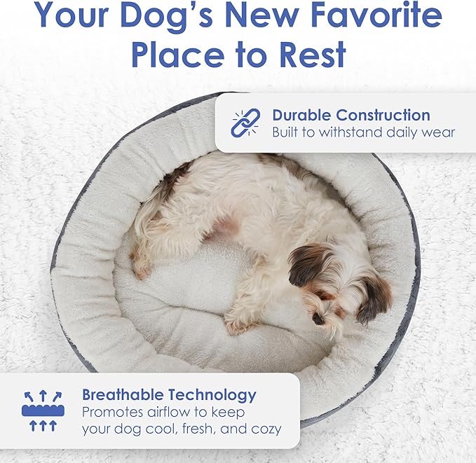 AMERICAN KENNEL CLUB 31" Mason Fabric Round Pet Bed - Stylish Washable Dog Bed with Non-Slip Bottom, Plush Sleeping Surface - for Cats, Large Breeds