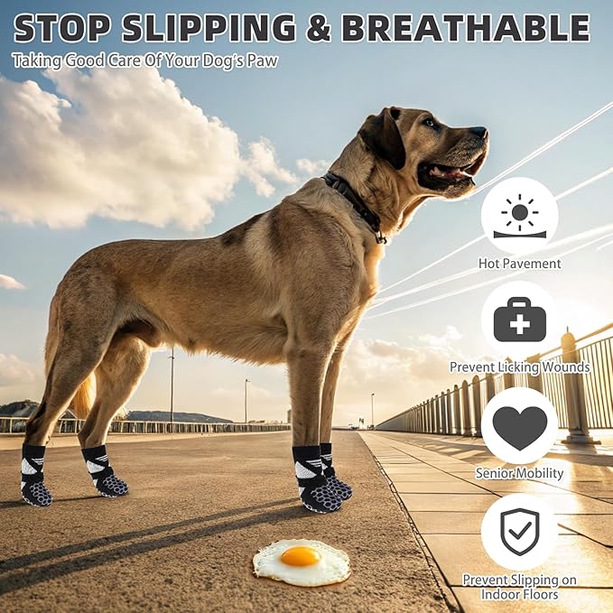 KOOLTAIL Dog Socks for Hot Pavement, Summer Breathable Dog Socks to Prevent Licking Paws, Non Slip Pet Boots & Paw Protectors for Hardwood Floor,Grippy Shoes for Small Medium Large Senior Dogs,Black S