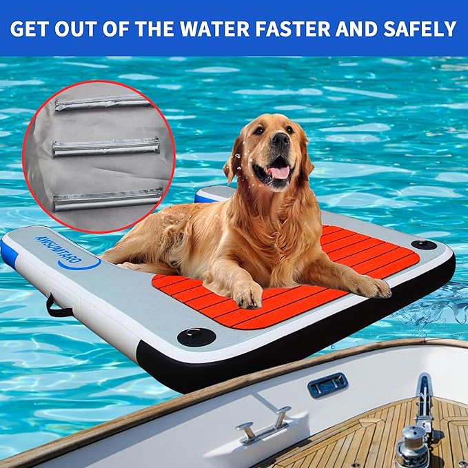 Inflatable Dock, Load-Bearing 200 pounds, Dog pet ramp, Suitable for Swimming Pools, Boat Docks, Lakes, Beach use Water Sports Platform.