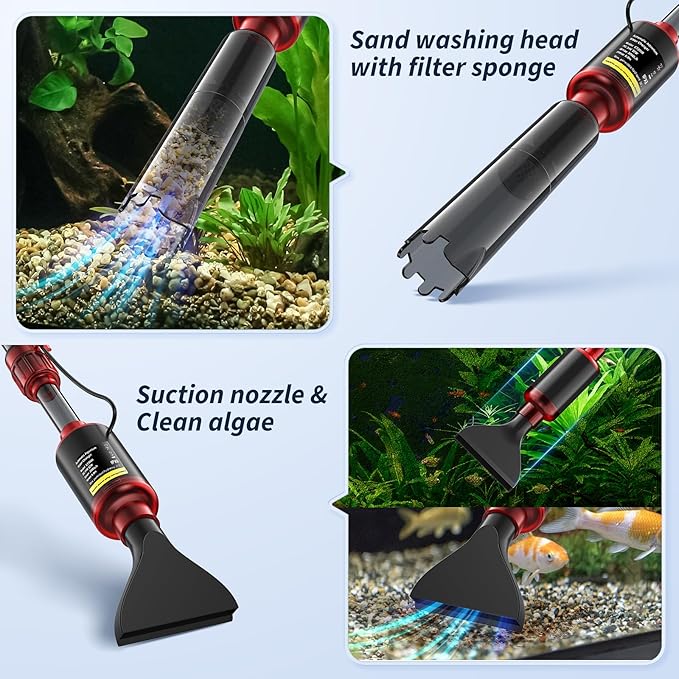 Fish Tank Cleaner - Aquarium Gravel Cleaner, 530GPH/32W Electric Fish Tank Cleaning Tools, Adjustable Water Flow Fish Tank Gravel Cleaner Vacuum, Aquarium Cleaner Kit for Water Changing, Water Shower