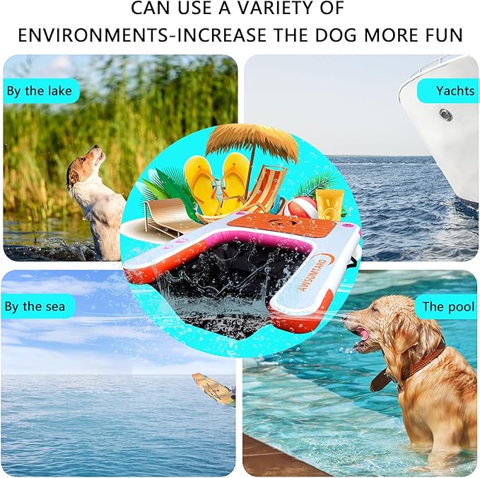 Inflatable Dock, Load-Bearing 200 pounds, Dog pet ramp, Suitable for Swimming Pools, Boat Docks, Lakes, Beach use Water Sports Platform.