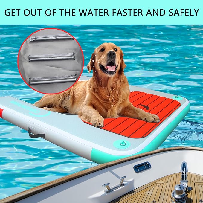 Inflatable Dock, Load-Bearing 200 pounds, Dog pet ramp, Suitable for Swimming Pools, Boat Docks, Lakes, Beach use Water Sports Platform.