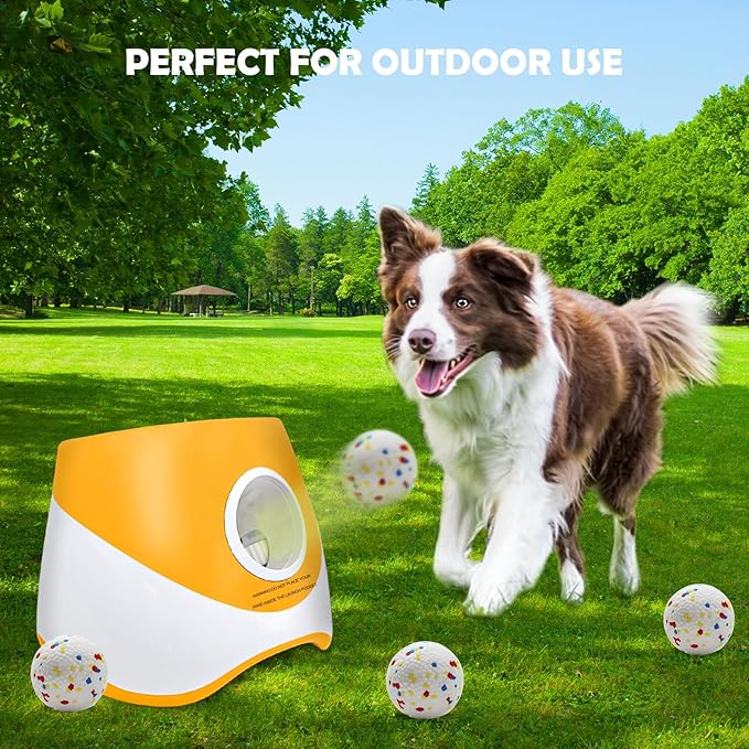Automatic Dog Ball Launcher for Samll to Medium Dogs, Upgraded Interactive Toy Balls Thrower, Distance Adjustable Mental Stimulating Dog Toys with 4 Etpu Balls 2.2 Inch (Orange)
