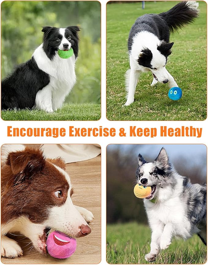 Squeaky Dog Toys, Stuffed Plush Puppy Toy Balls to Keep Them Busy, (4 Pack) Interactive Funny Pet Ball with Squeaker for Puppies Small Breed Medium Dogs