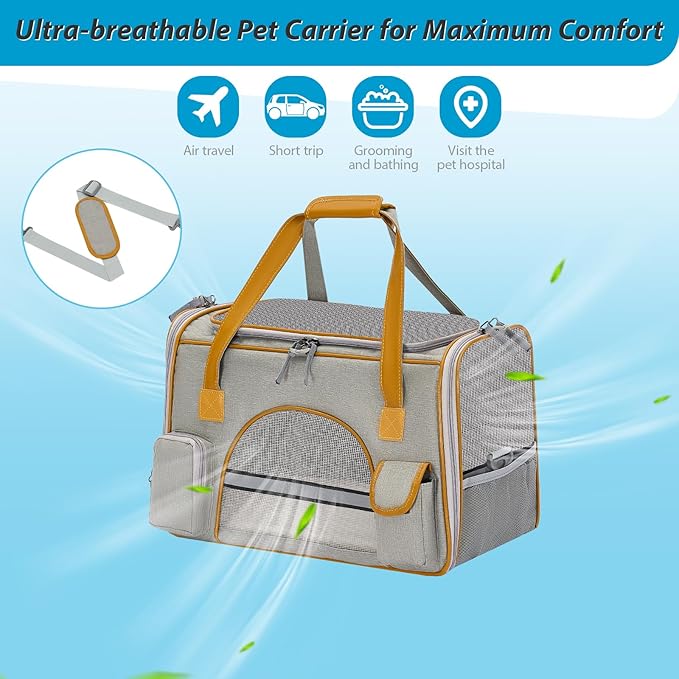 18x11x11 Inches Cat Carrier– Fits Pets Up to 17 lbs, Anti-Collapse Design, Multiple Storage Pockets, Cat Carrier Soft Ideal for Medium Cats, Puppy, Rabbits and Other Small Animals
