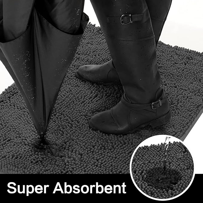 HOMEIDEAS Doormat Indoor Entrance, 32"x20", Highly Absorbent Chenille Muddy Dog Washable Non Slip Front Welcome Door Floor Mat for Entryway, Dark Gray