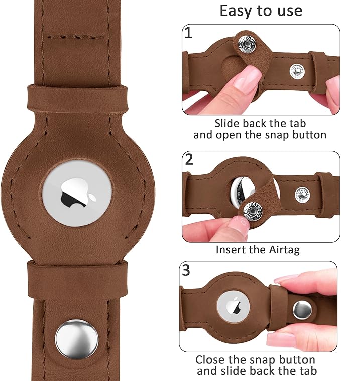 Leather Dog Collar with Airtag Holder - Apple AirTag Dog Collars - Soft Tracking Smart GPS Pet Collar for Small Medium Large Dogs Puppy (Tawny, M, 12"-15" Neck Fit)