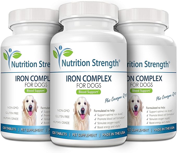 Iron for Dogs with Anemia to Support Blood Health, Blood Cell Formation & Oxygen Supply, Iron Supplement for Anemic Dogs + Vitamin C, Folate, Vitamin B12, 120 Chewable Tablets