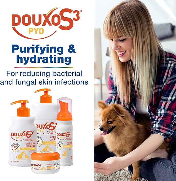 Douxo S3 Pyo Shampoo, Contains 3% Chlorhexidine & 0.5% Ophytrium, Antiseptic & Hydrating, For Bacterial or Yeast Skin Infections, For Dogs and Cats, 16.9 fl. oz. (500mL)