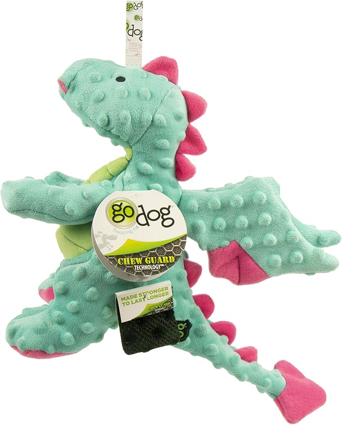 goDog Bubble Plush Dragons Squeaky Dog Toy, Chew Guard Technology - Seafoam, Large