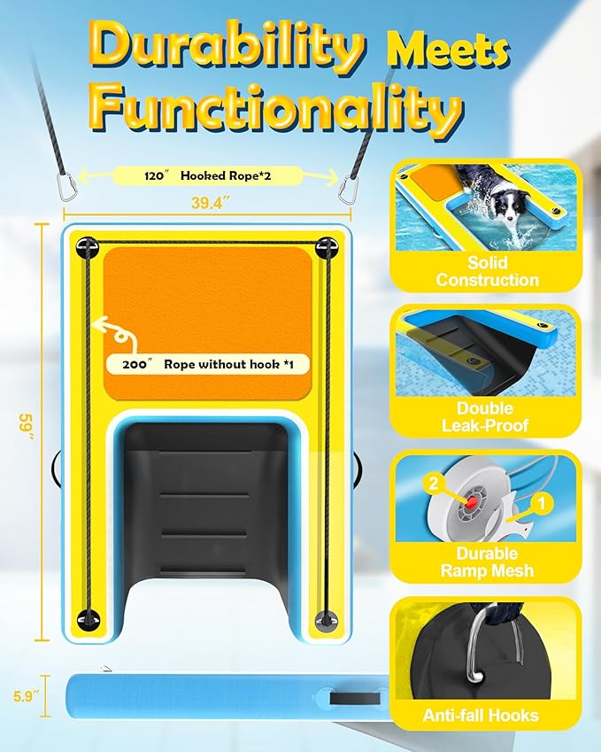 Inflatable Water Ramps,Multi-Use Large Dog Floats Ladder for Pool Boat Dock Lake,Non-Slip One-piece Ramp Mesh Swimming Plank for Adults Children Dogs Up to 240 lbs,Swimming Float Water Toys