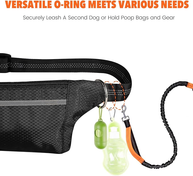 Hands Free Dog Leash with Lightweight Running Belt, Bungee Leash for Running Walking Hiking, Adjustable,Reflective,Durable Heavy Duty for Small Medium Large Dogs (8–120 lbs) (Military Green)