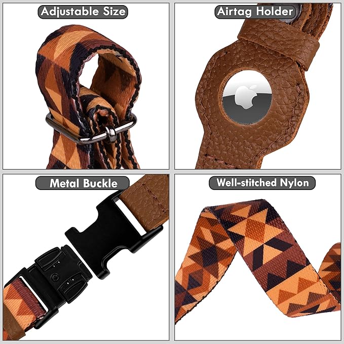 AirTag Dog Collar with Metal Buckle - Soft Leather Printed Nylon Dog Collar with Apple AirTag Holder - Cute Tracking GPS Pet Collars for Girl Boy Small Large Dogs (XL, 20"-25" Neck Fit, Tribal)