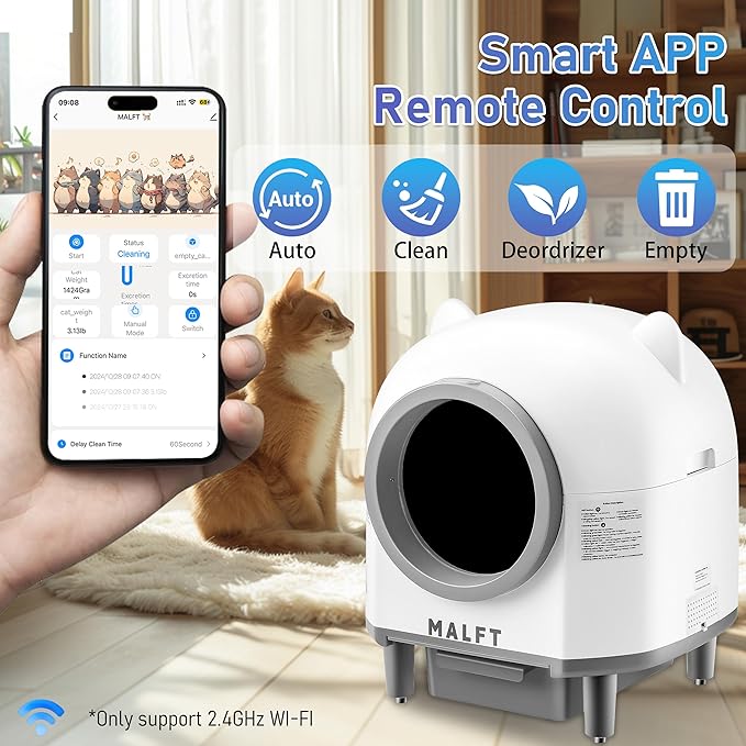 Automatic Cat Litter Box 90L, Self-Cleaning Litter Box - WiFi/Smart APP Control, Night Mode, Anti-Pinch Safety System for Multiple Cats, Includes Premium Mat & Waste Bags