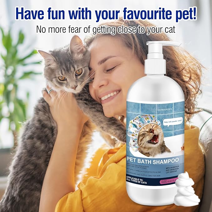 500ml 16.9 Fl Oz Cat Shampoo for Cats and Kittens Gentle Care for Itchy and Sensitive Skin Long-Lasting Aromatic Shower Gel Purely Botanical Formula Pet Shampoo