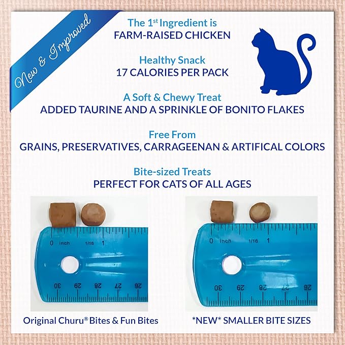 INABA Churu Fun Bites for Cats, Soft & Chewy Cat Treats with Taurine, 0.42 Ounces Each Tetra, 18 Tetras (3 per Bag), Chicken with Pumpkin Recipe