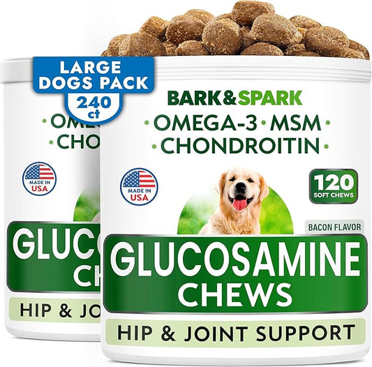 Glucosamine Chondroitin Dog Hip & Joint Supplement - Joint Pain Relief - Hip & Joint Chews for Dogs - Joint Support Large Breed - Senior Doggie Vitamin Pills Joint Health - (240 Treats - Bacon)