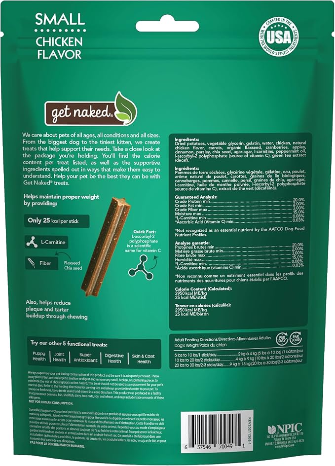 Get Naked Grain Free 1 Pouch 6.2 Oz Weight Management Dental Chew Sticks, Small