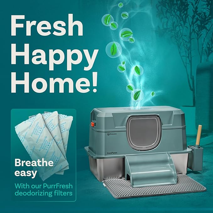 Stainless Steel Cat Litter Box with Lid - XL 3-in-1 Design for Indoor Cats - Stainless Steel Litter Box - Maximum Privacy and Odor Control for Indoor Cats - Blue