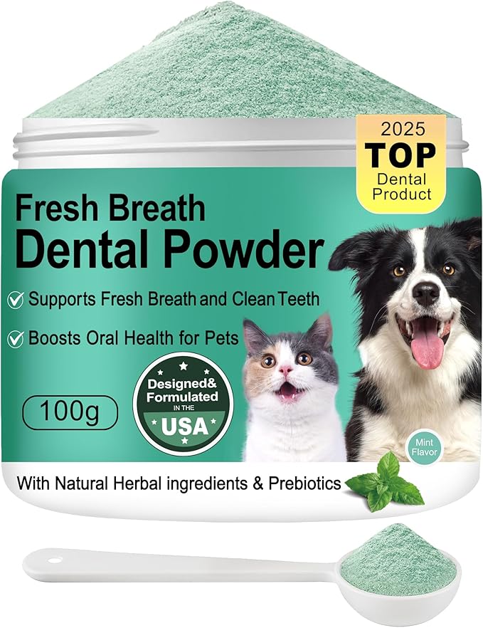 Koite Dog Teeth Cleaning Powder 100g Mint Fights Plaque & Tartar Freshens Breath All-Natural Ingredients for Dogs of All Breeds and Ages Easy to Use Dog Dental Powder E