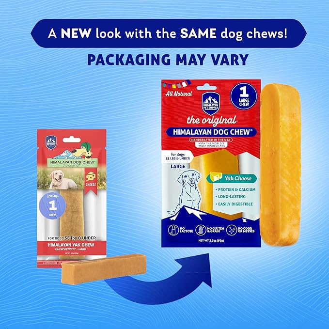 Himalayan Dog Chew Original Yak Cheese Chew, 1 Large Stick, 3.3 oz, Gluten Free, Healthy Treats, Grain & Lactose Free 100% Natural, Long Lasting for Dogs Under 55 lbs