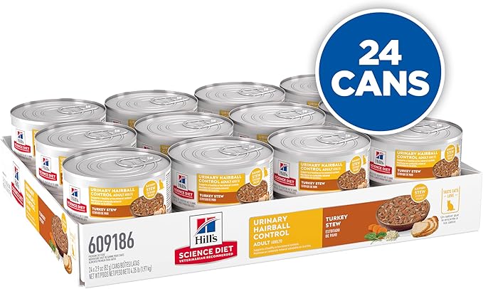 Hill's Science Diet Urinary Hairball Control Adult 1-6 Wet Cat Food, Turkey & Vegetables Stew, 2.9 oz Cans, Case of 24