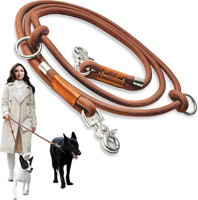 Hands Free Dog Leash, Waist Leash for Dog Walking, Crossbody, Multifunctional, Dog Lead, Running, Pink Adjustable Lead 4.3ft - 7.5ft, Double Lead for 2 Dogs, Dual Handle, Dog Training, 3/8" (10mm).