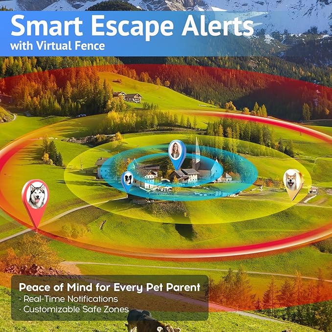 SUOFEIYA GPS Pet Tracker，Real-time Tracker for Dogs，Activity & Fitness Monitor，Virtual Fence，Waterproof，LED Light