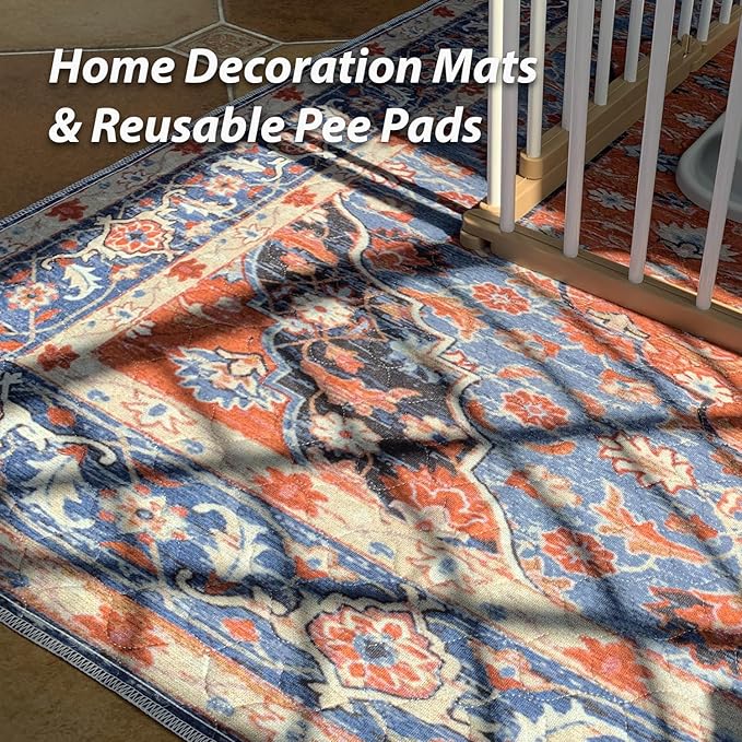 nunubaby Washable Pee Pads for Dogs, Stylish, Non-Slip and Leak-Proof Pee Pads. Reusable Potty Pads for Dogs for Crates and Floors.(Red/Multi, 54" x54")