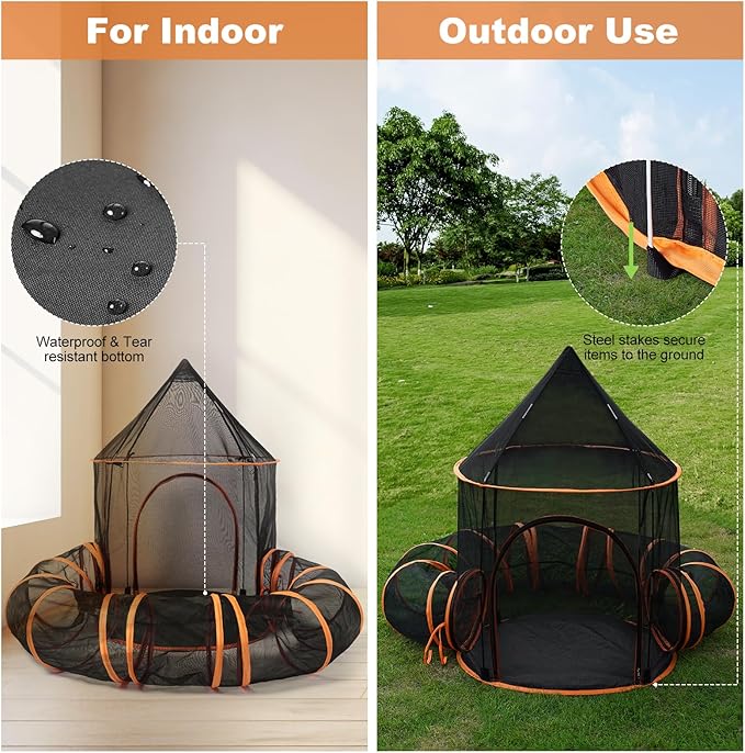 Odoland Cat Outdoor Enclosure Tunnels - Large Pet Tents Castle Playpen for Indoor/Outdoor, Portable Playhouse for Dog, Cat, Kitten, Rabbit, Small Animals