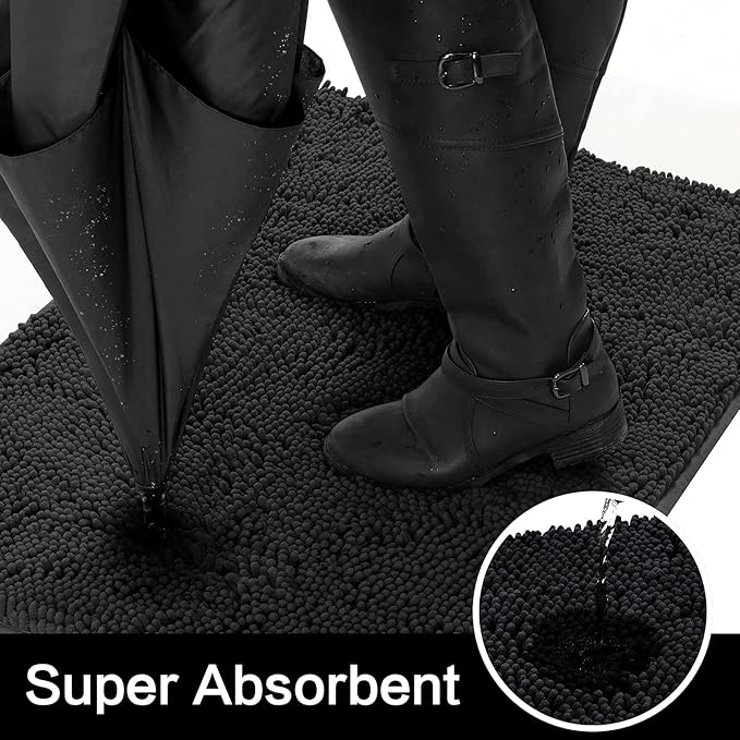 HOMEIDEAS Doormat Indoor Entrance, 48"x30", Highly Absorbent Chenille Large Muddy Dog Washable Non Slip Front Welcome Door Mat for Entryway, Black