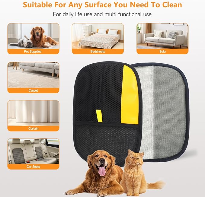 2 Pcs Pet Hair Removal Glove for Cats & Dogs,Electrostatic Pet Hair Gloves Pet Hair Remover Gloves,Reusable Pet Hair Remover Tool,Cat Grooming Gloves For Couch Clothes Carpet Car Seat,9.45 *7.1 in