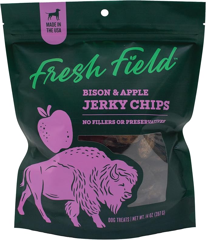 Fresh Field Bison & Apple Jerky Chips, 14 oz – All-Natural Dog Treats, USA Made, Ideal for Picky or Allergy-Prone Pets
