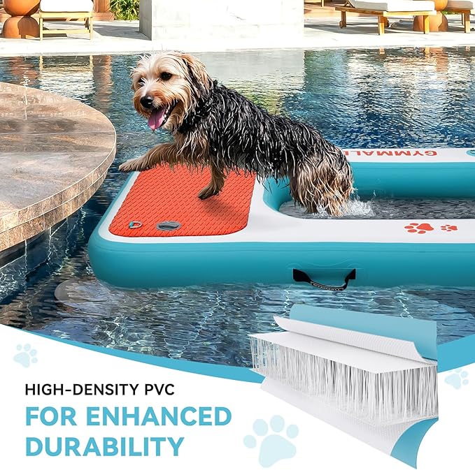 Inflatable Dog Water Ramp Pet Dock Platform Blue, Pet Water Platform for Boat Pool Lake Sea, Non-Slip Safety Floating Dock for Dogs up to 200lbs, EVA Puppy Float Ramp Dog Water Ladder