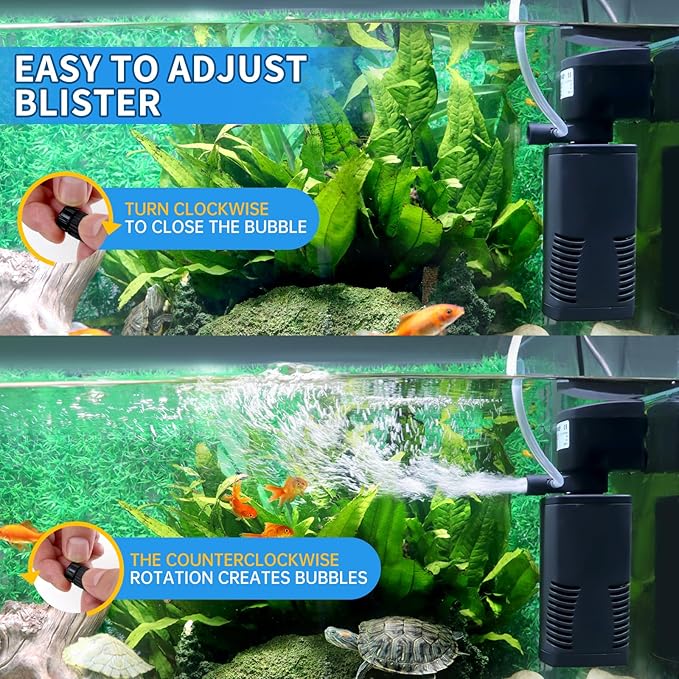 Fish Tank Filter for 15-40 Gallon Tank, 160 GPH Crystal Clear Powerful Internal Aquarium Filters Submersible Pump& Filter System for Fish Tank & Turtle Tank