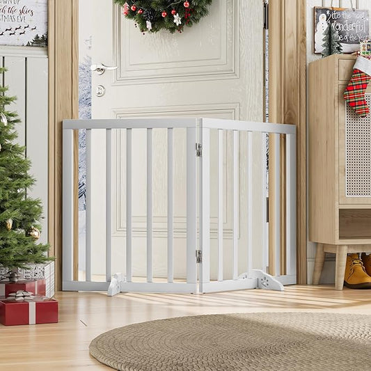 Freestanding Foldable Dog Gate 2 Panel,Fully Assembled Dog Gates for Doorways, Wooden Pet Gates for The House, 24-inch Tall Door Gate Indoor