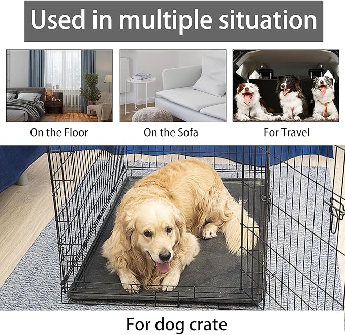 KHONSU PET Dog Bed Mat for Crate 1.1in Slim Cooling Pad Reversible Flannel & Waterproof Canva for Dogs up to 70 lbs