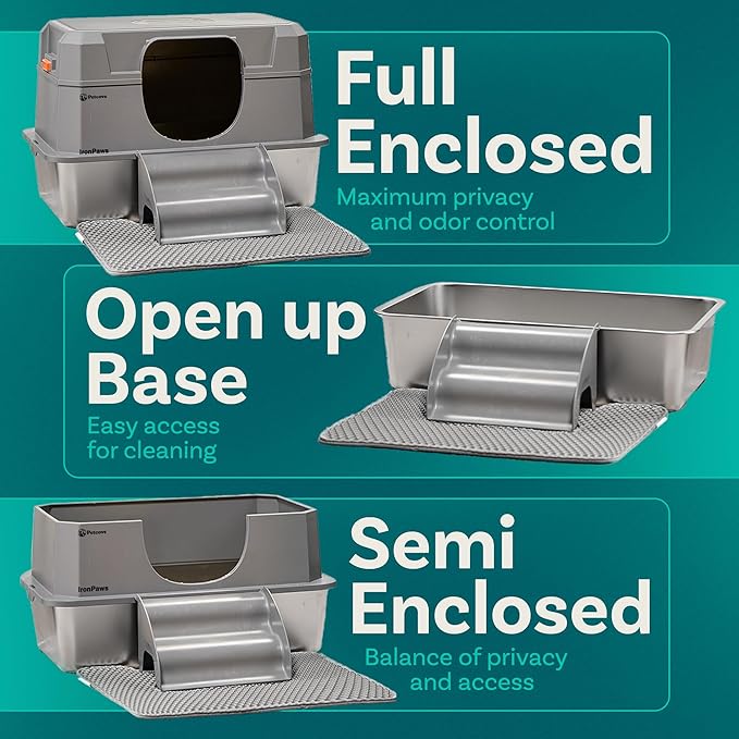 Stainless Steel Cat Litter Box with Lid - XL 3-in-1 Design for Indoor Cats - Stainless Steel Litter Box - Maximum Privacy and Odor Control for Indoor Cats - Green