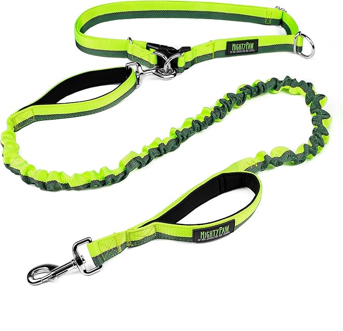 Mighty Paw Hands Free Dog Leash | Bungee Waist Leash for Dog Walking. Pet Running Hands Free Tether for Large, Medium & Small Breeds. Pet Waist Belt (36" - 48") Up to 150 lbs - Green