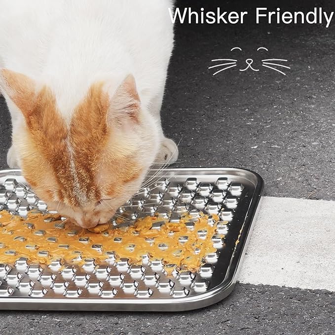 Double Layer Stainless Steel Lick Mat for Dogs & Cats - Chew Proof & Whisker Friendly, Non-Slip Base, for Calm Feeding & Anxiety Relief - Dishwasher Safe Slow Feeder Pad [Single]