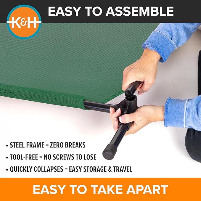 K&H Pet Products Outdoor Elevated Dog Cot, Cooling Raised Bed with Waterproof Breathable Mesh for Medium Dogs, Portable Place Bed with Heavy-Duty Metal Frame & Hammock Style Cover - Medium Green