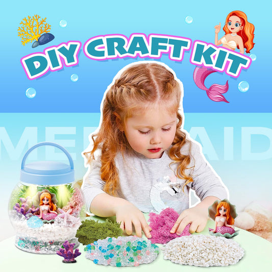 Hasviey Kids Terrarium Kit, Light-Up Mermaid Toys for Girls 4-6, DIY Arts & Crafts Kits for Kids with Remote Control, Preschool Learning & Educational Science Kits, Gift Ideas for Birthday Christmas