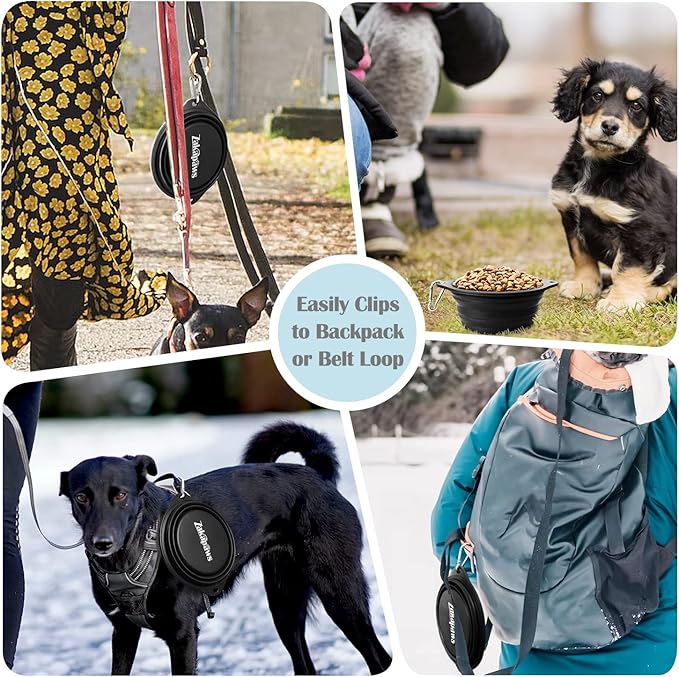 Silicone Dog Travel Bowl, 2 Pack Collapsible Pet Bowl, Foldable No Plastic Rim Pet Feeding Bowls, Water Cup for Pet Hiking,Camping