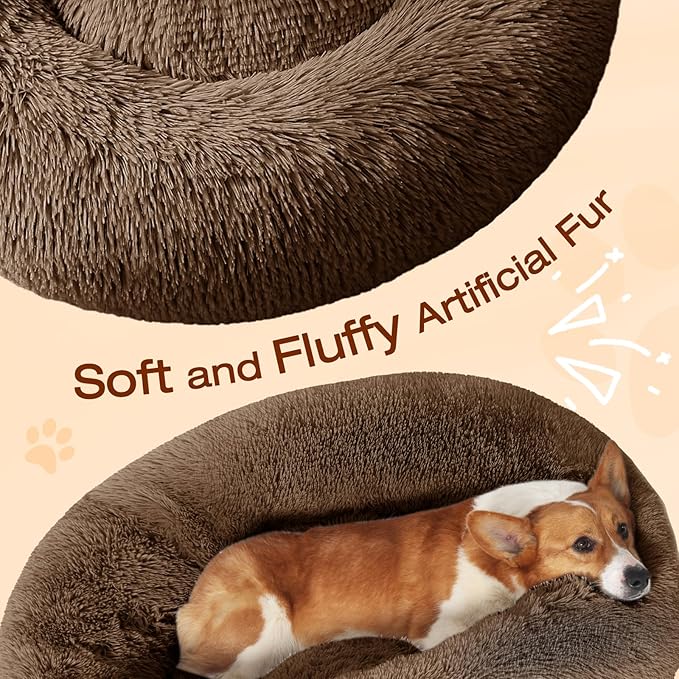 JOLLYVOGUE Dog Bed, Calming Anti-Anxiety Large Dog Bed, Fluffy Donut Cushion for Medium and Large Pets (27"/30"/36")