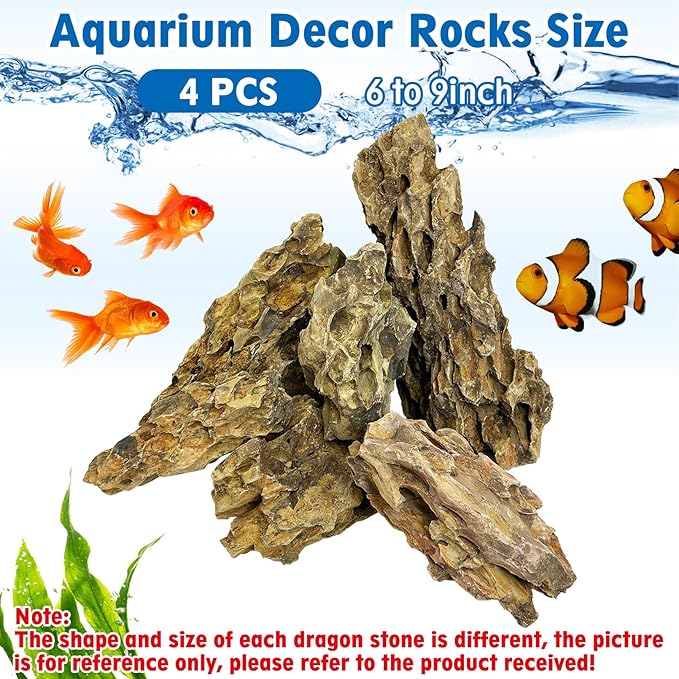 Hamiledyi 4 PCS Natural Aquarium Rocks 6" to 9" Dragon Stone Aquarium Decor Rocks Aquascape Rocks Landscaping Model for Fish Tank Terrariums Vivariums