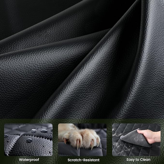 Dog Car Seat Cover for Back Seat, Waterproof & Scratch-Resistant Leather Fabric Back Seat Extender for Dogs, Car Window Fixing for Maximum Car Protection, Support to 330 lbs, for Cars/SUV/Trucks